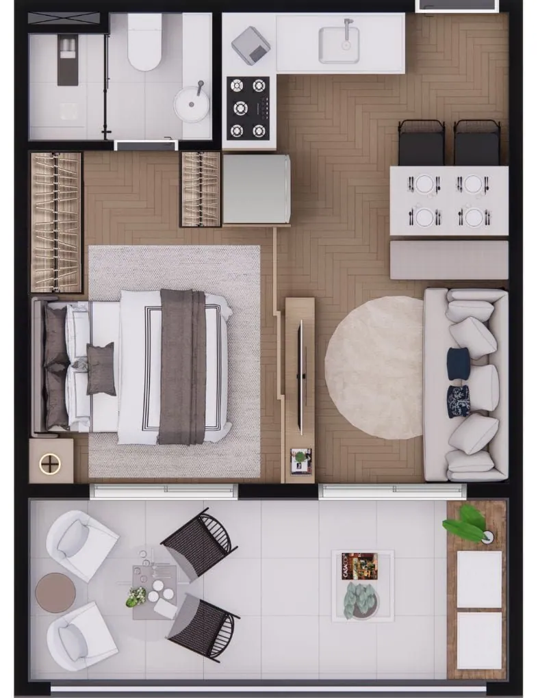 Planta Studio tipo A do Next 22