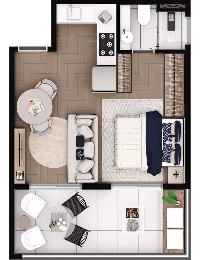 Planta Studio tipo B do Next 22